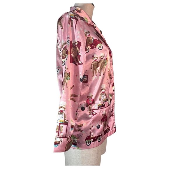 Nick & Nora Womens Pink Sock Monkey Pajama Top Size Large bowling TV  Car Poly - Picture 3 of 9